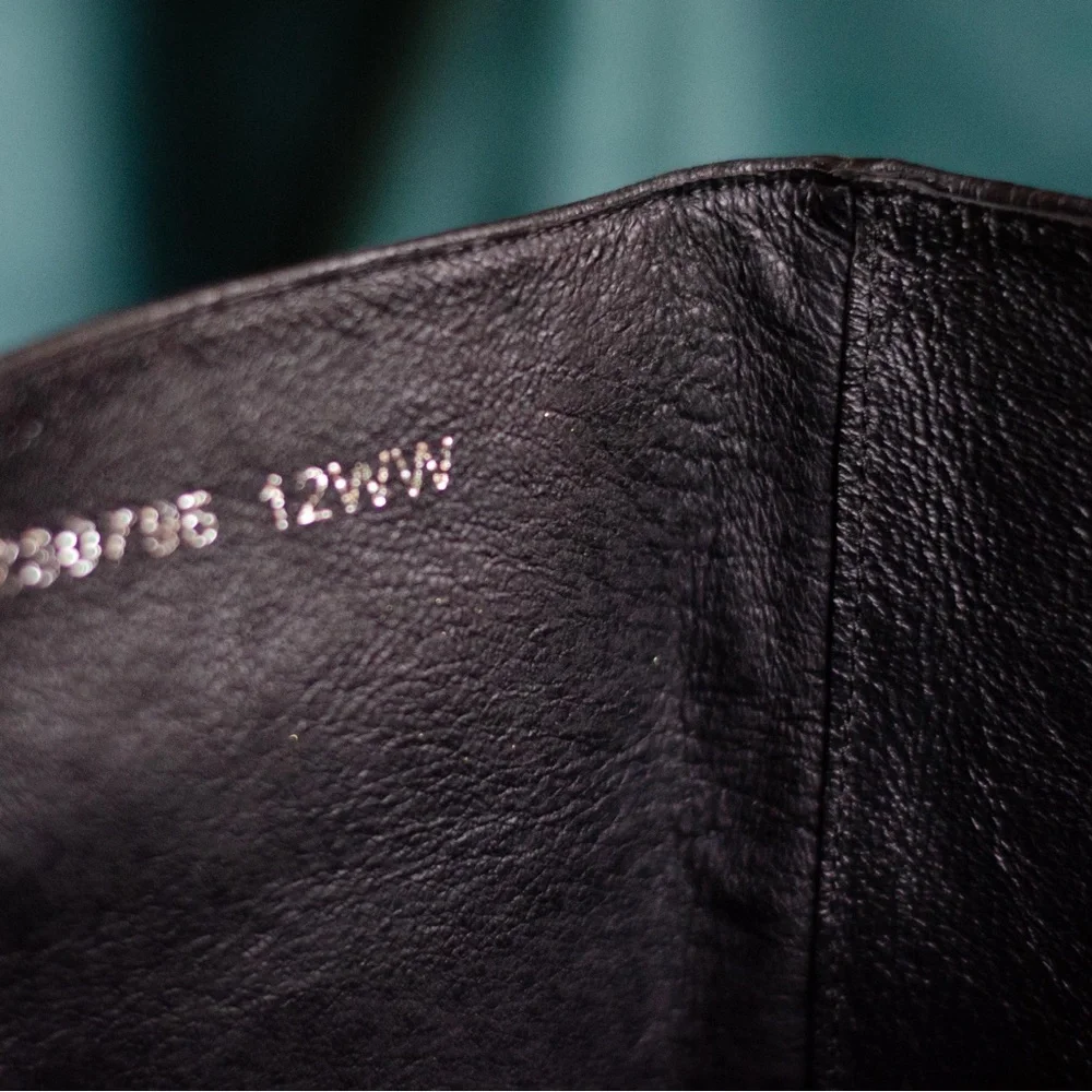 Black Leather Women's Wide Calf Moto Boots - Picture 6 of 9